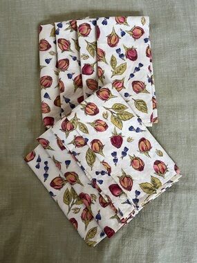 Handmade Napkins Eight Roses Blue Flowers about 18X18 Large cotton blend